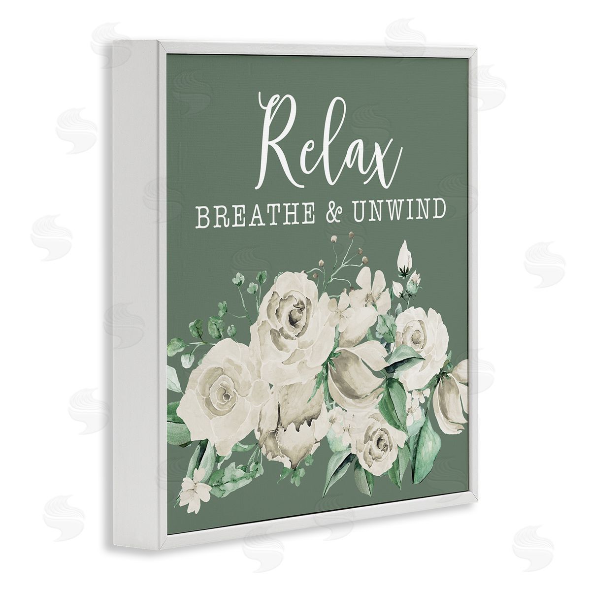 Breathe & Unwind with Florals White Frame Print Wall Art, Home Decor by Masey St. Studios