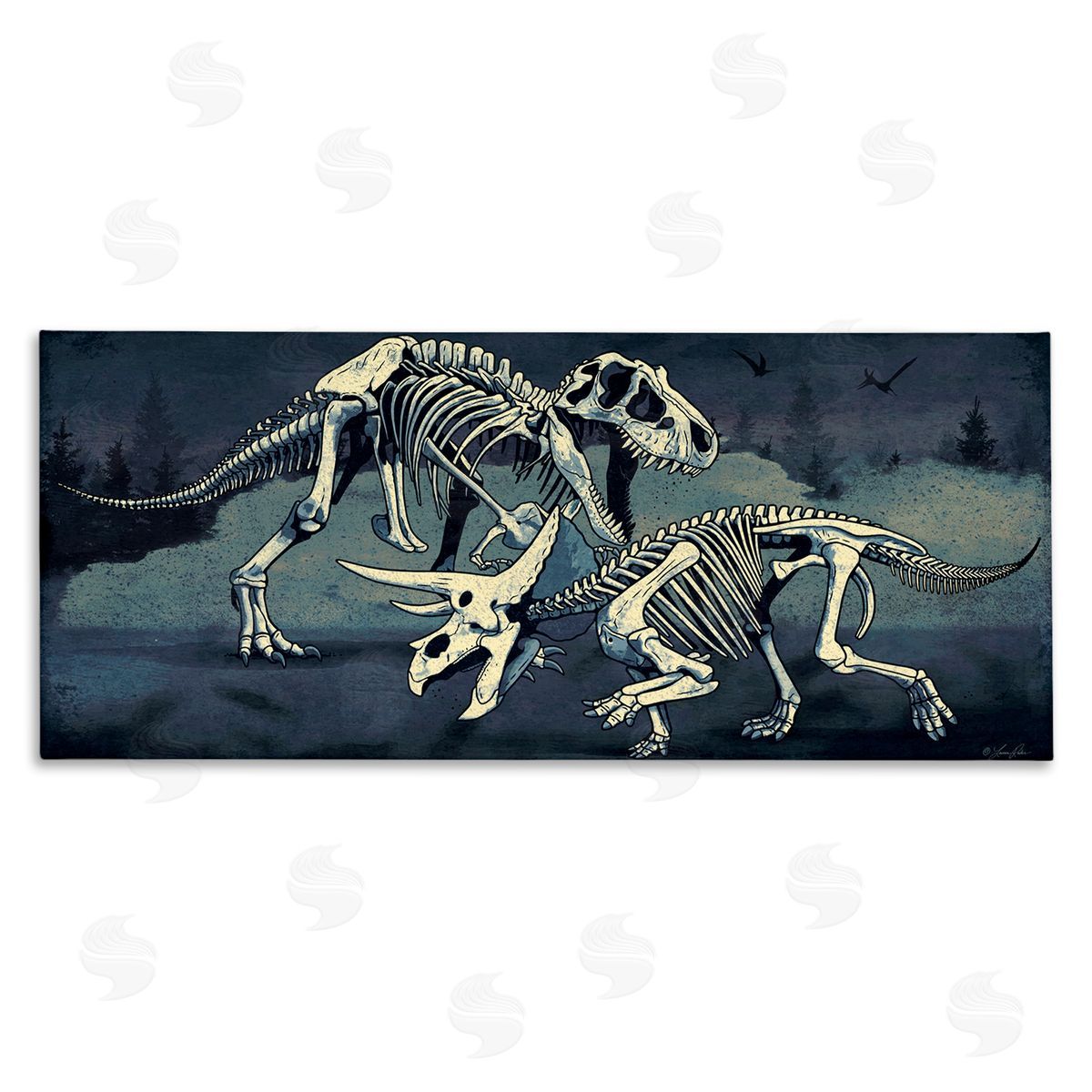 Dinosaur Skeletons Duo Canvas Wall Art, Home Decor by Lauren Rader