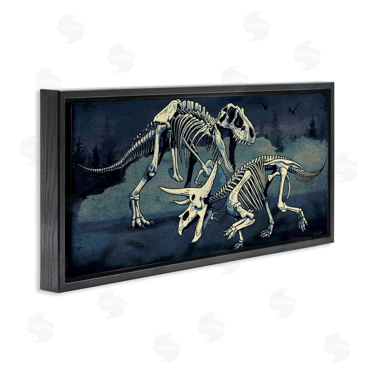 Dinosaur Skeletons Duo Black Floating Frame Canvas Wall Art, Home Decor by Lauren Rader