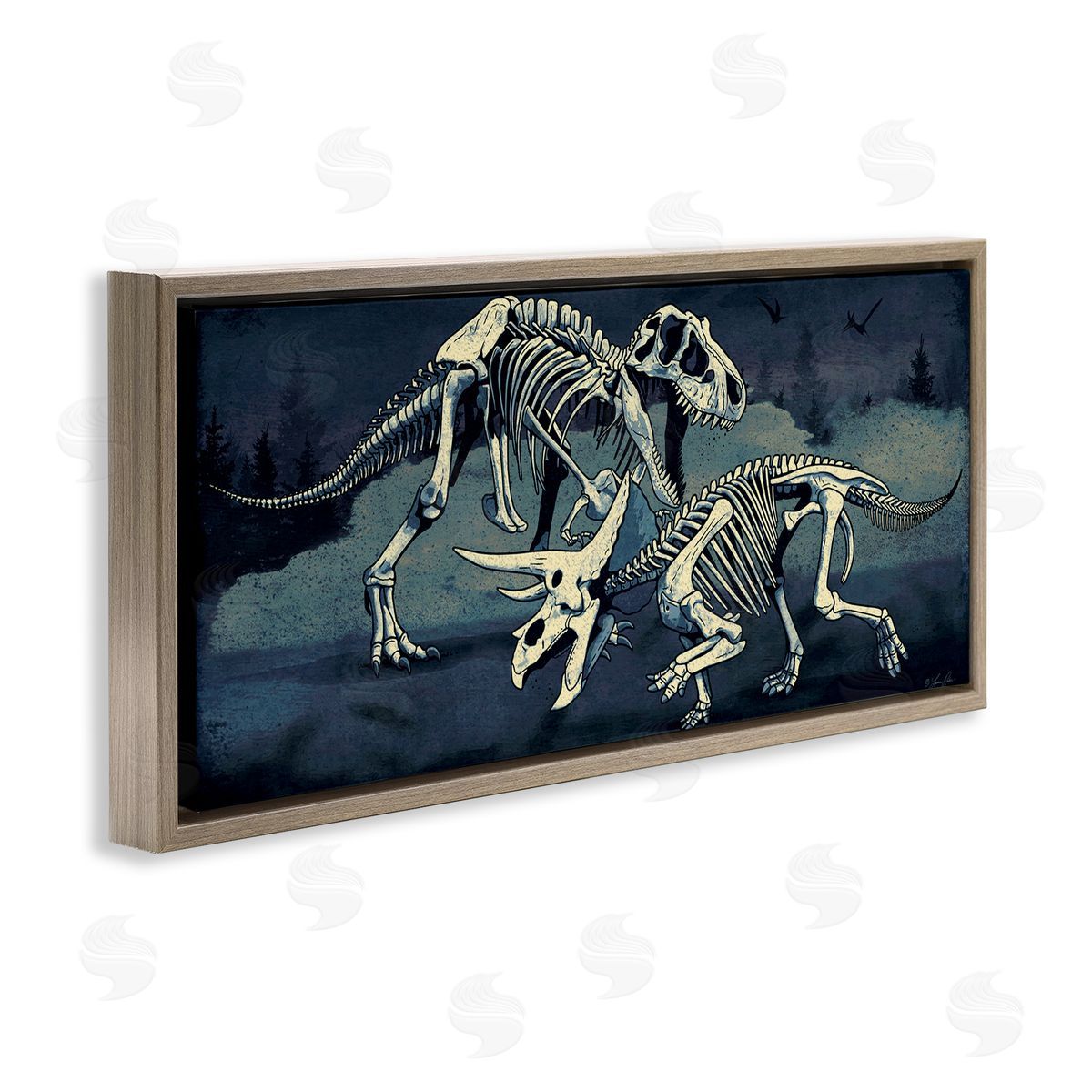 Dinosaur Skeletons Duo Brown Floating Frame Canvas Wall Art, Home Decor by Lauren Rader
