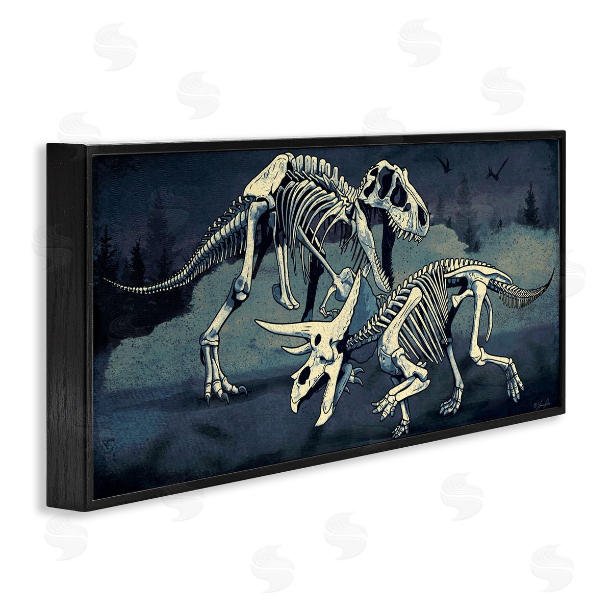 Dinosaur Skeletons Duo Black Frame Print Wall Art, Home Decor by Lauren Rader