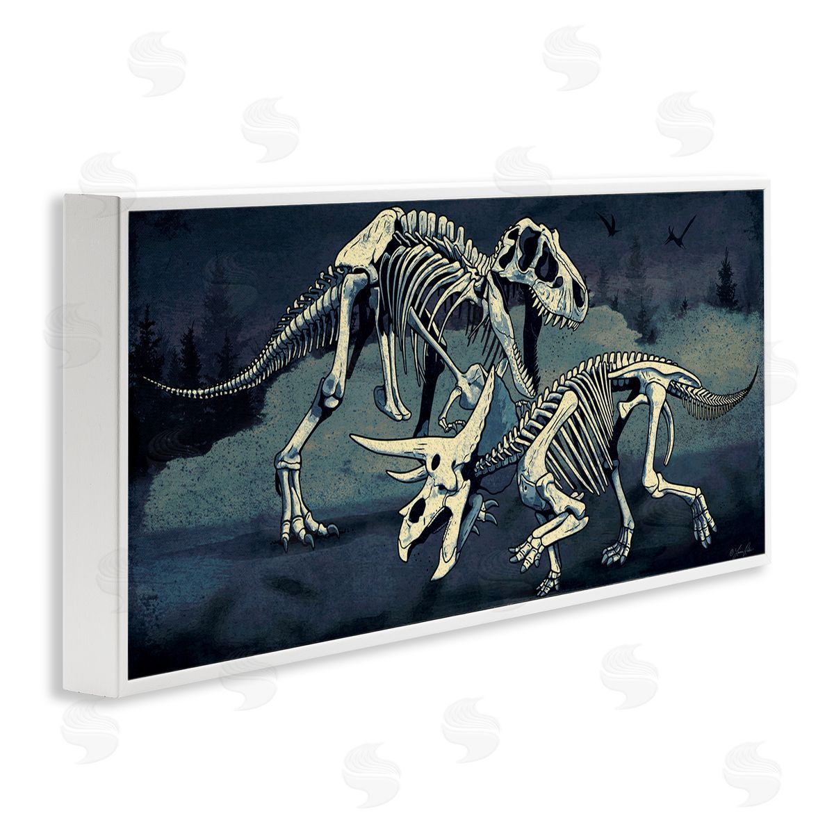 Dinosaur Skeletons Duo White Frame Print Wall Art, Home Decor by Lauren Rader