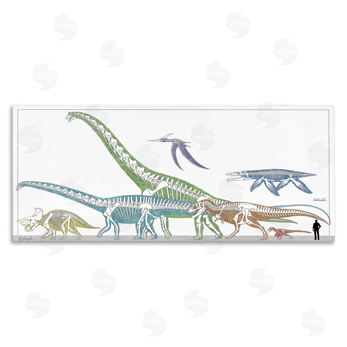 Educational Prehistoric Skeletons Canvas Wall Art, Home Decor by Lauren Rader