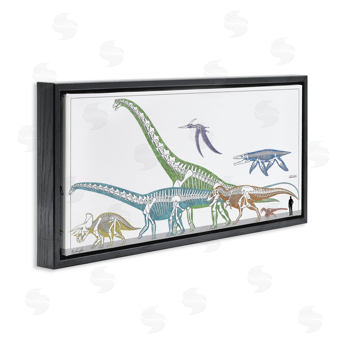 Educational Prehistoric Skeletons Black Floating Frame Canvas Wall Art, Home Decor by Lauren Rader