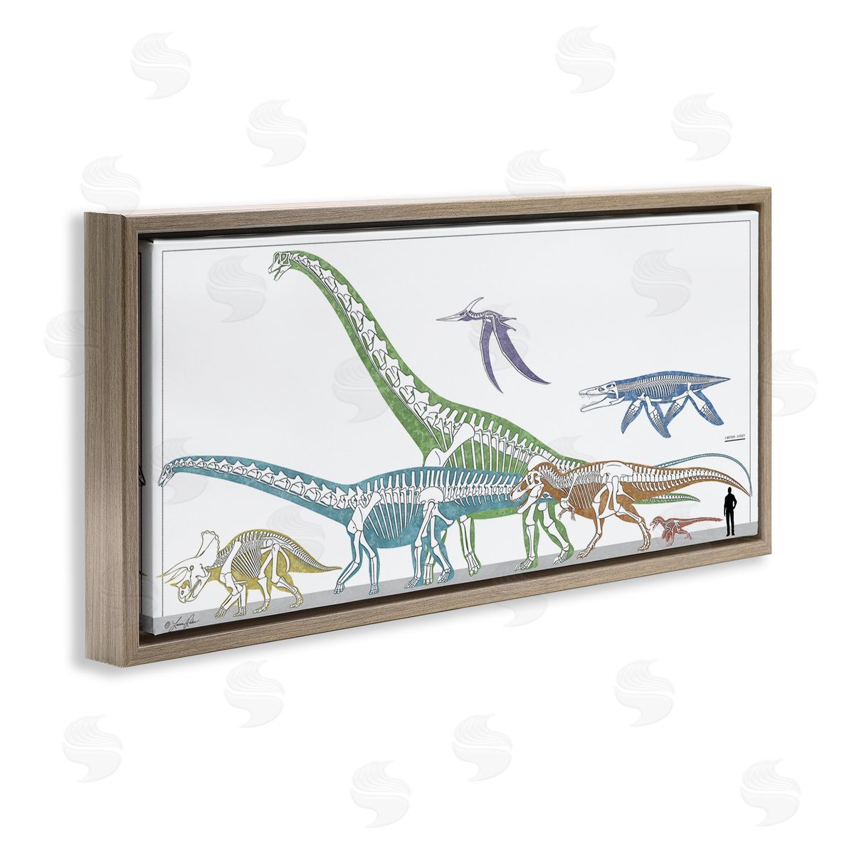 Educational Prehistoric Skeletons Brown Floating Frame Canvas Wall Art, Home Decor by Lauren Rader
