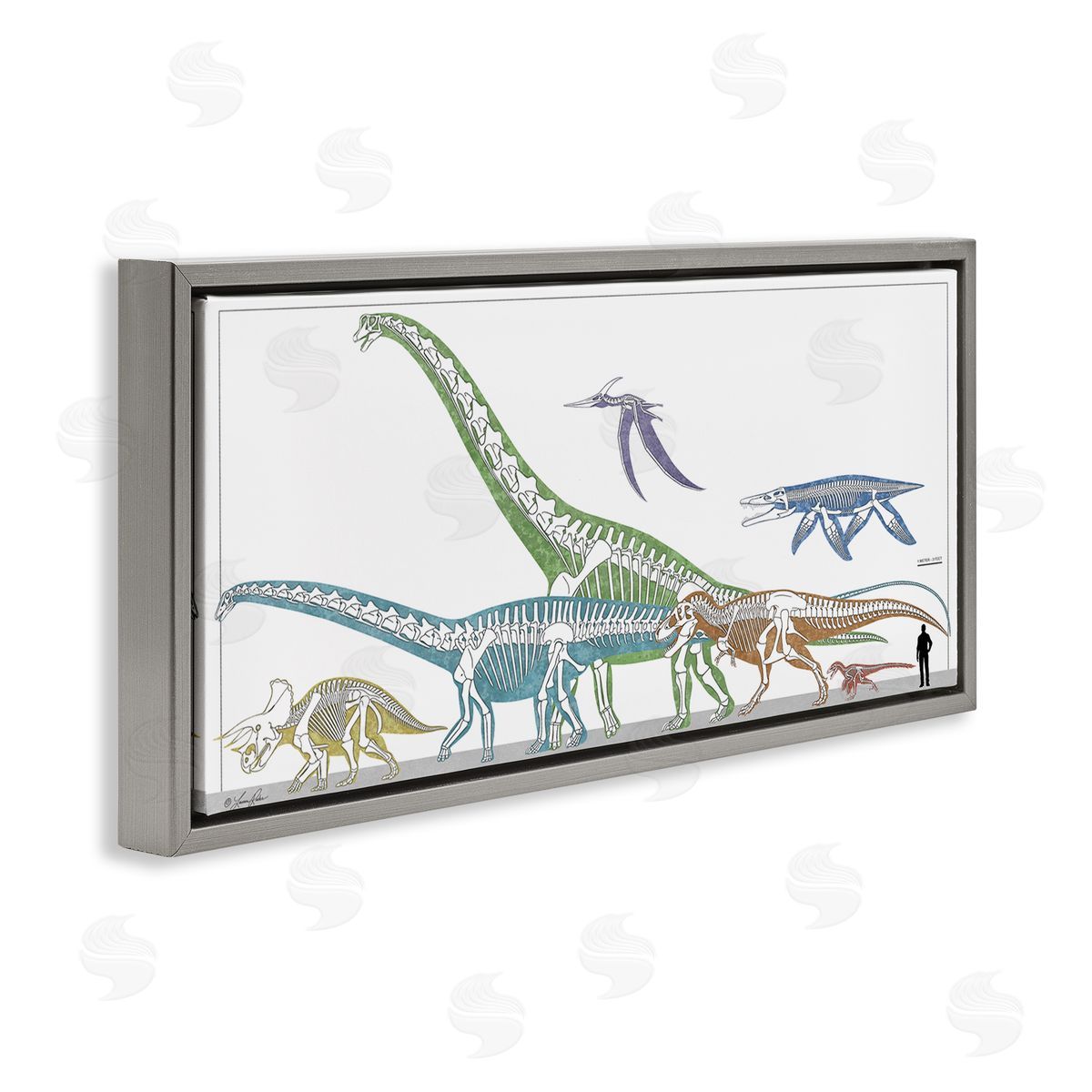 Educational Prehistoric Skeletons Grey Floating Frame Canvas Wall Art, Home Decor by Lauren Rader