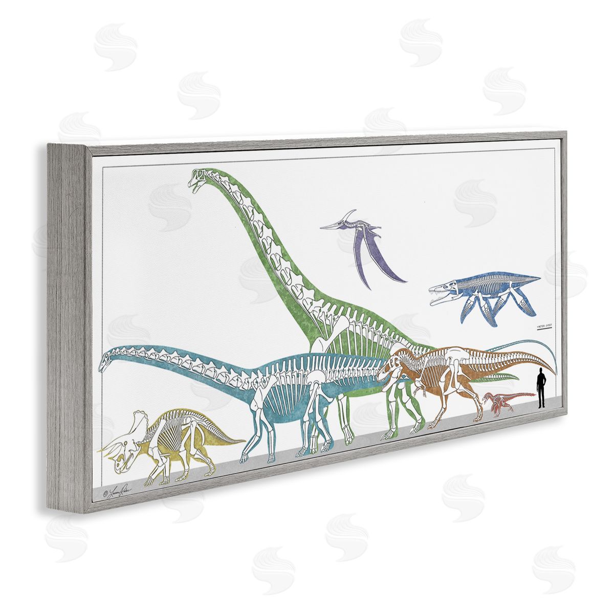 Educational Prehistoric Skeletons Grey Frame Print Wall Art, Home Decor by Lauren Rader
