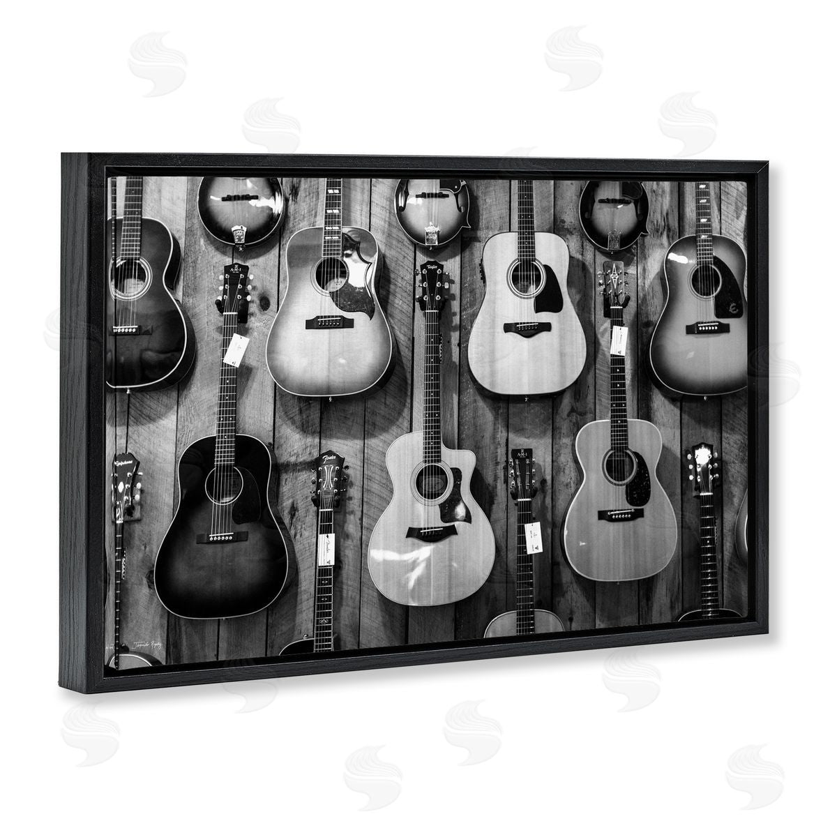 Acoustic Guitars Hanging Black Floating Frame Canvas Wall Art, Home Decor by Jennifer Rigsby