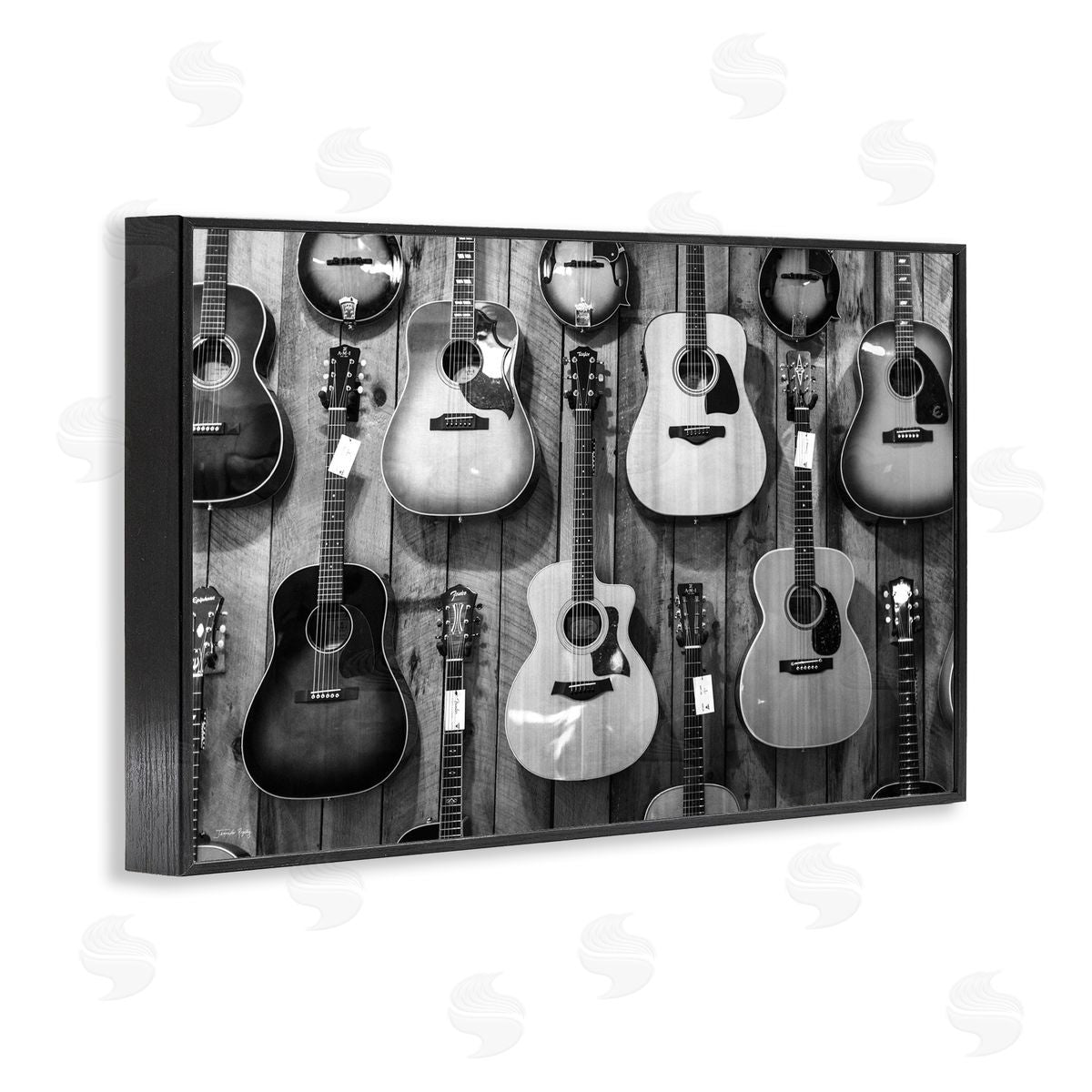 Acoustic Guitars Hanging Black Frame Print Wall Art, Home Decor by Jennifer Rigsby