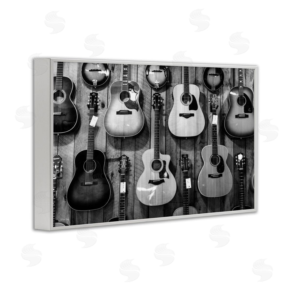 Acoustic Guitars Hanging White Frame Print Wall Art, Home Decor by Jennifer Rigsby