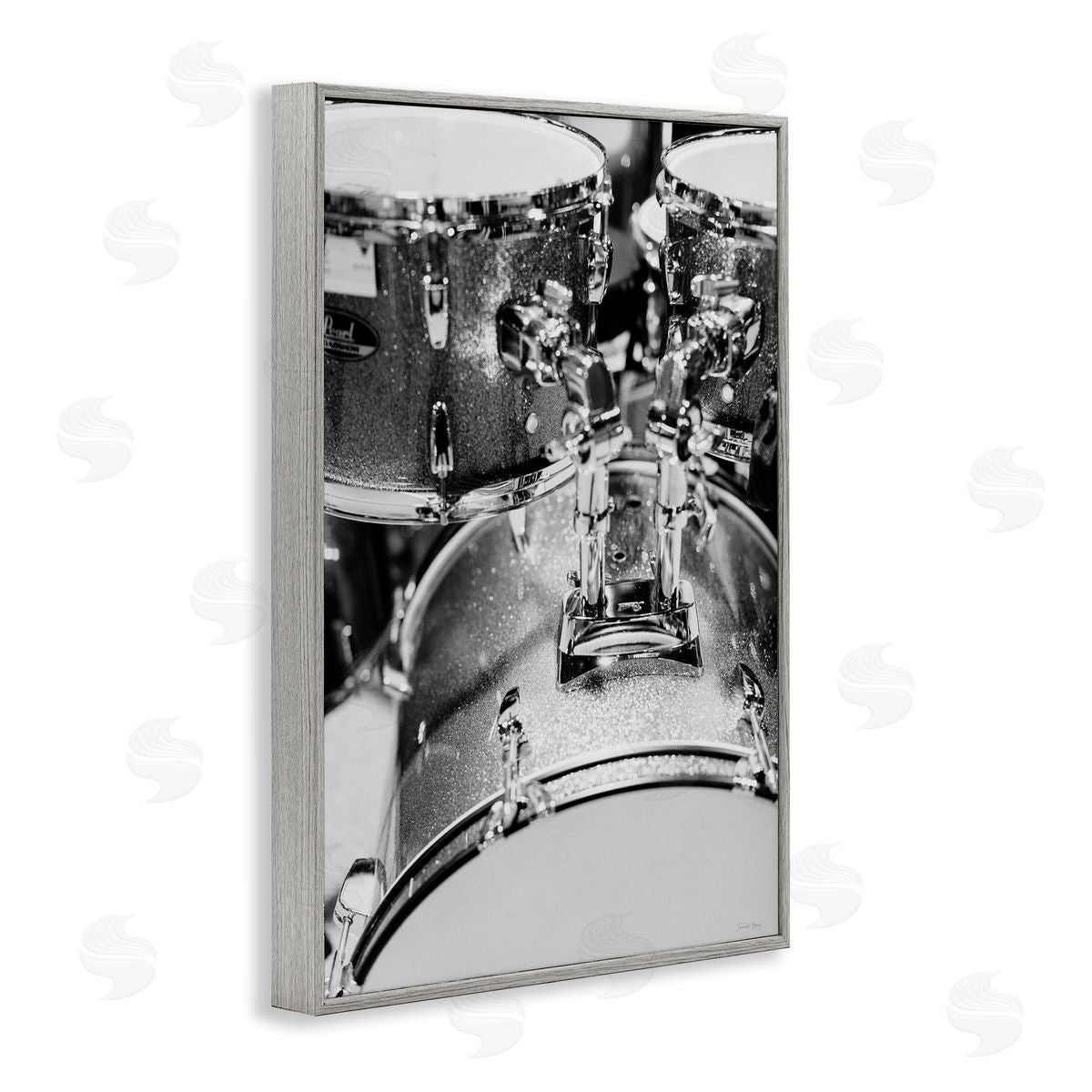 Drum Set Black & White Grey Frame Print Wall Art, Home Decor by Jennifer Rigsby