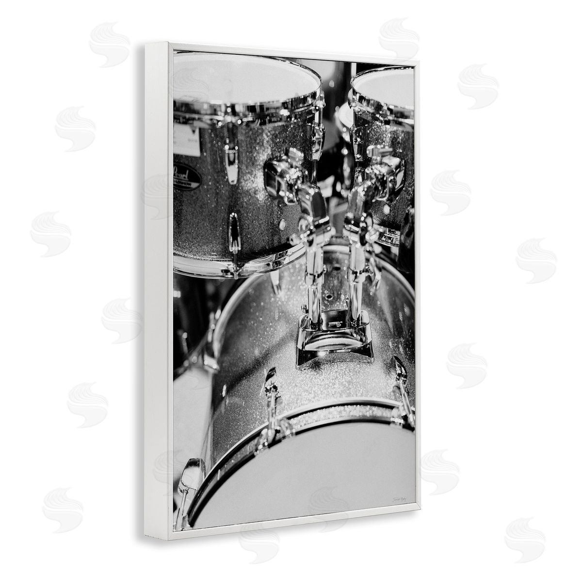Drum Set Black & White White Frame Print Wall Art, Home Decor by Jennifer Rigsby