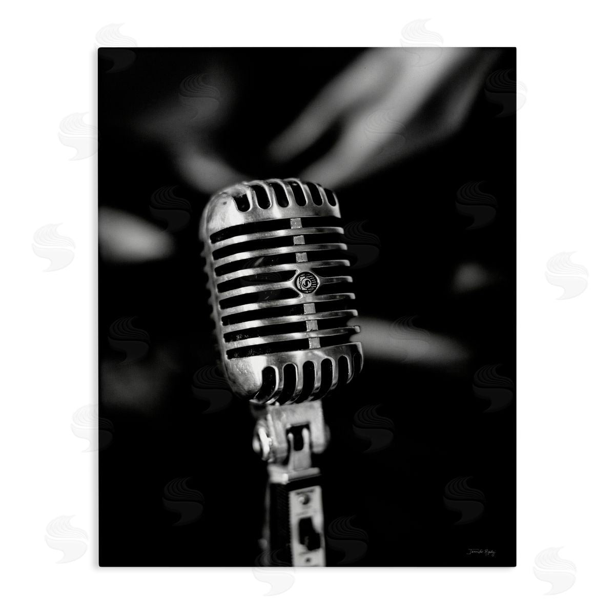 Vintage Microphone on Black Canvas Wall Art, Home Decor by Jennifer Rigsby