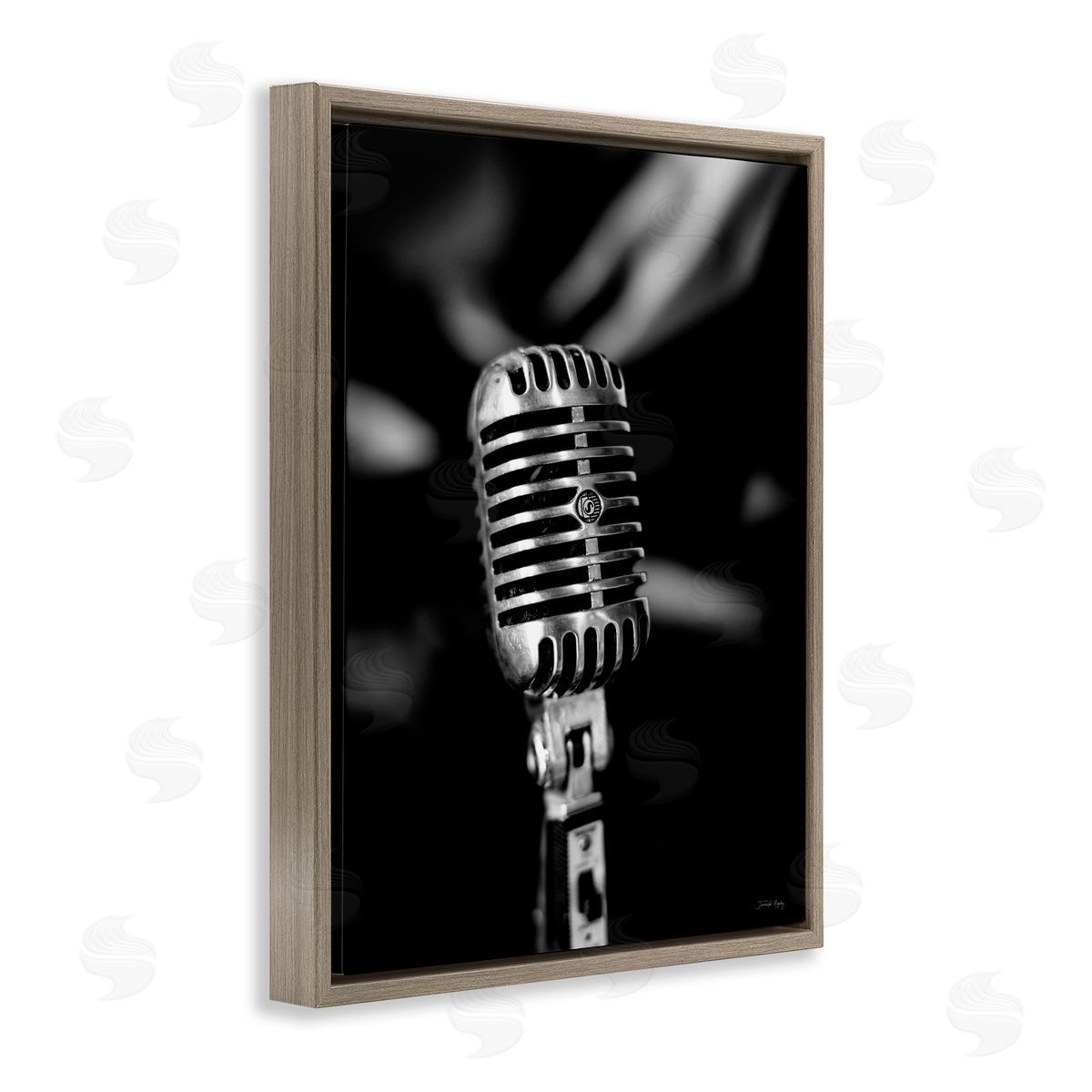 Vintage Microphone on Black Brown Floating Frame Canvas Wall Art, Home Decor by Jennifer Rigsby