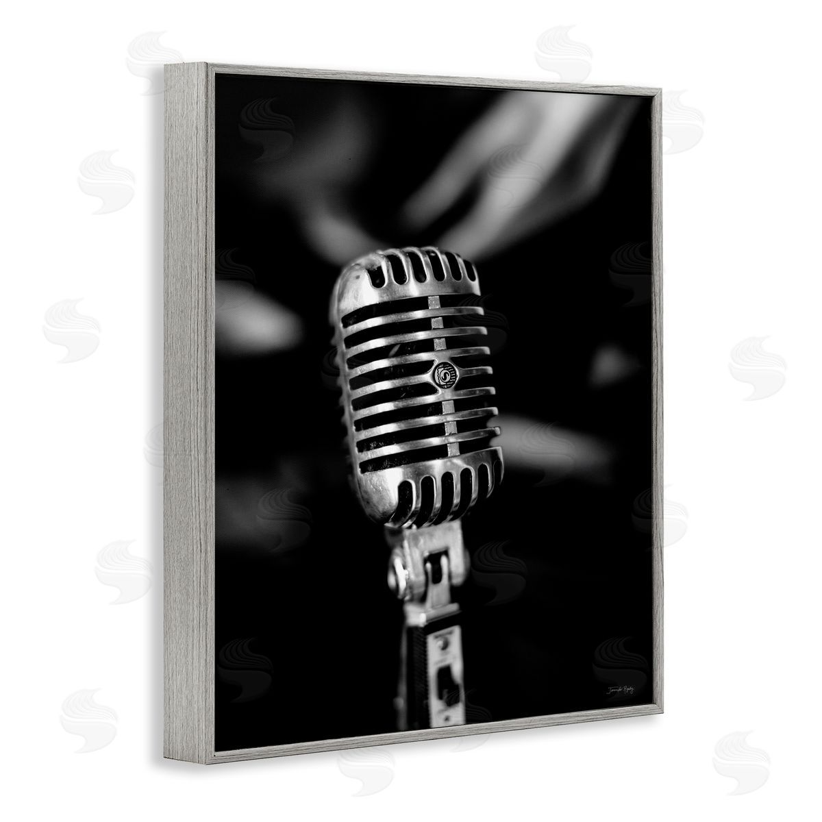 Vintage Microphone on Black Grey Frame Print Wall Art, Home Decor by Jennifer Rigsby