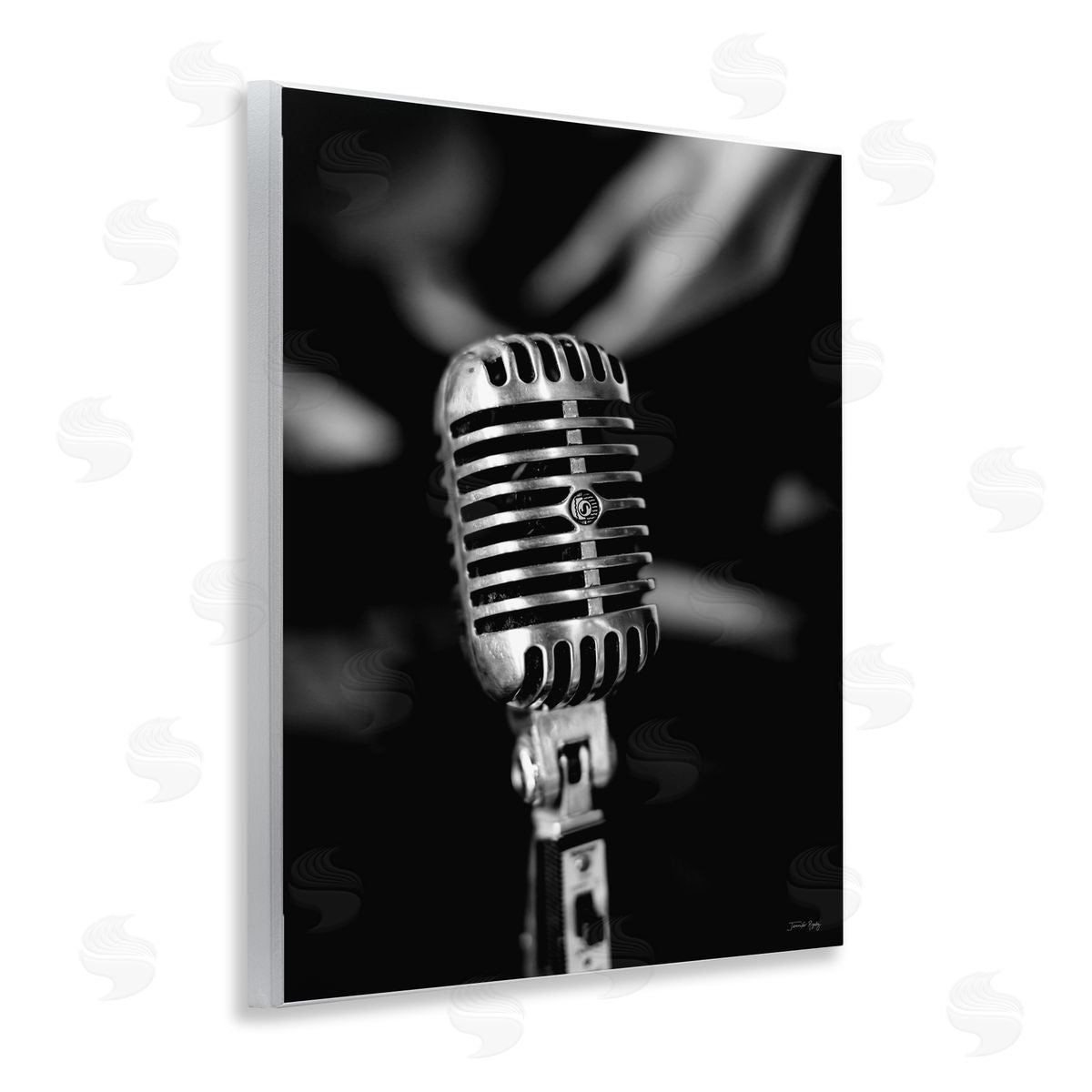Vintage Microphone on Black Wood Plaque Wall Art, Home Decor by Jennifer Rigsby