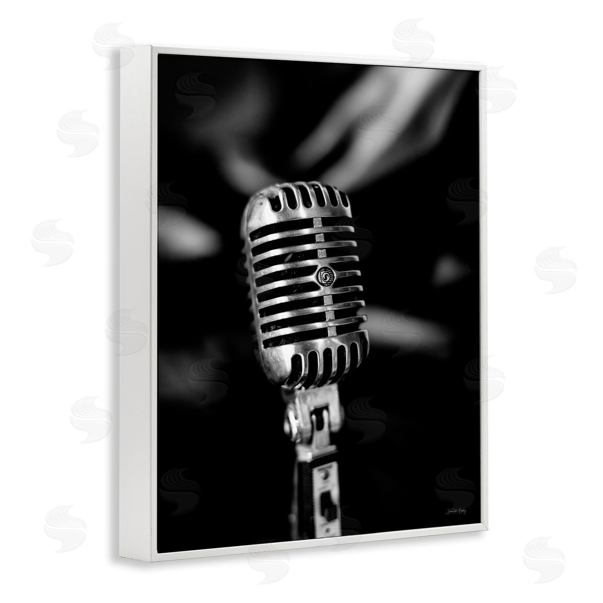 Vintage Microphone on Black White Frame Print Wall Art, Home Decor by Jennifer Rigsby