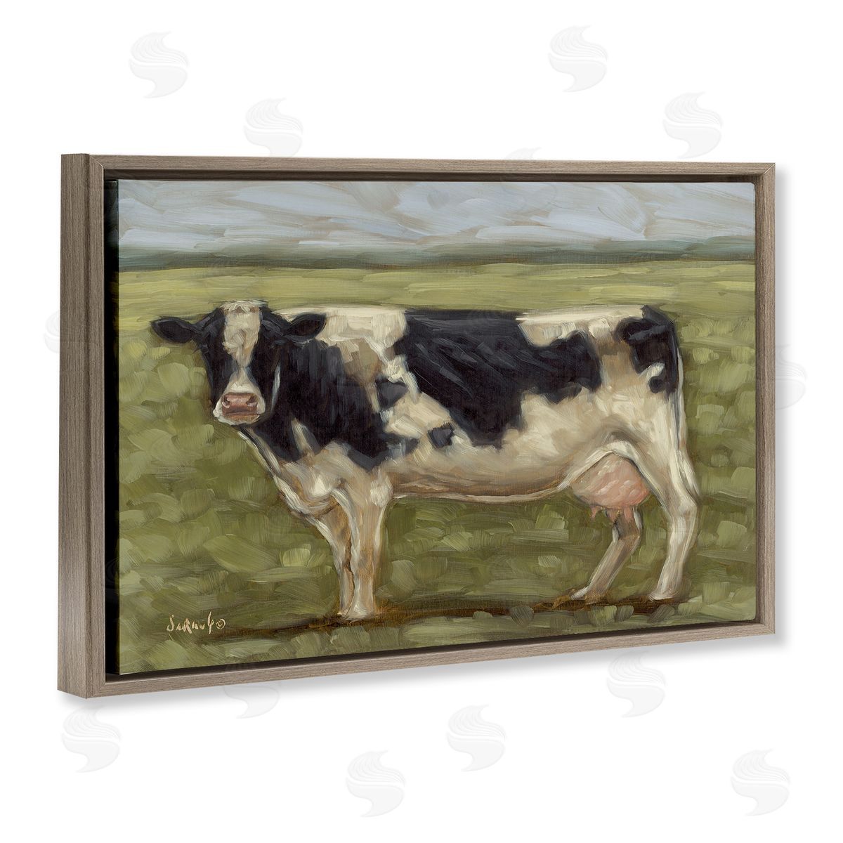 Painterly Cow on Farm Brown Floating Frame Canvas Wall Art, Home Decor by Sara G. Designs