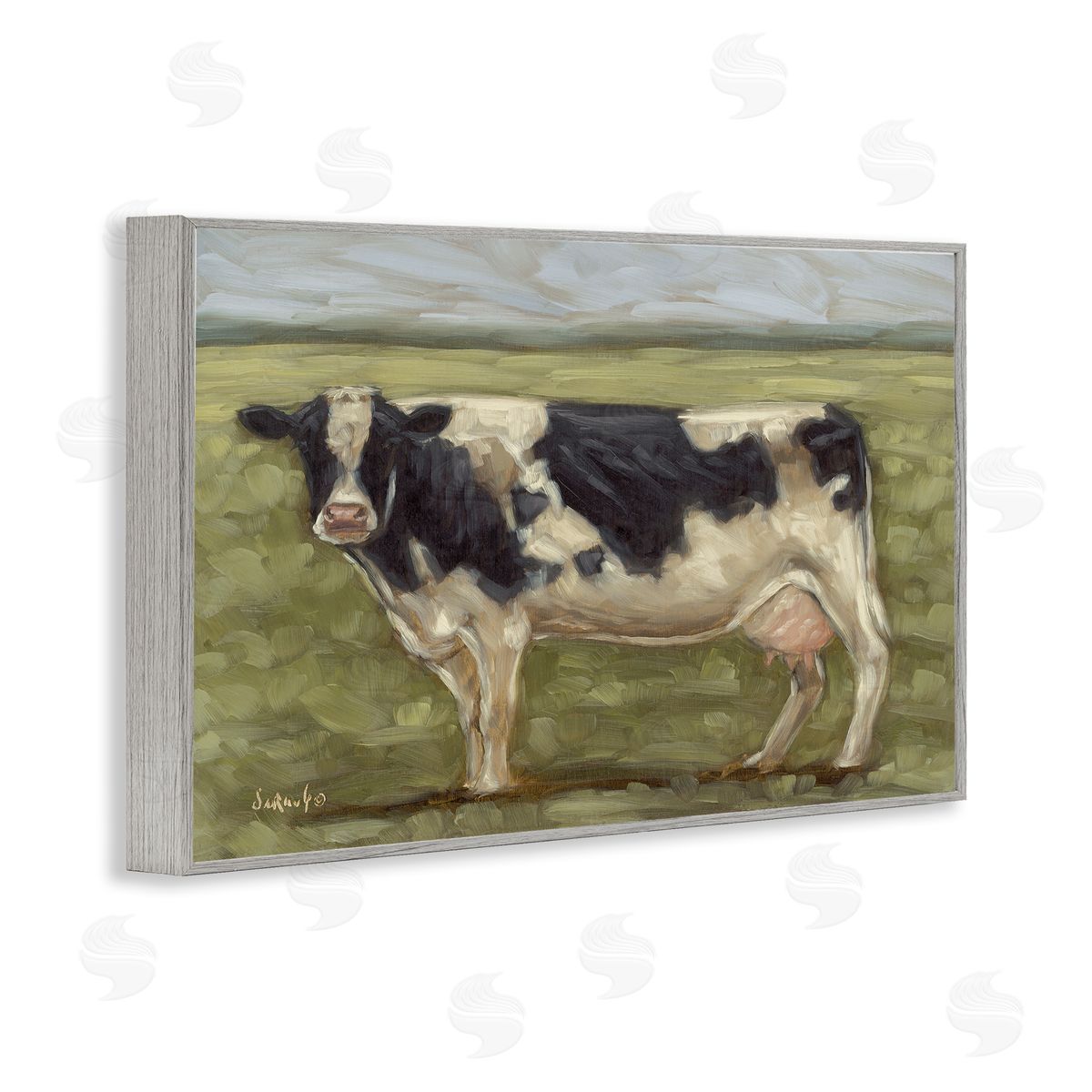 Painterly Cow on Farm Grey Frame Print Wall Art, Home Decor by Sara G. Designs