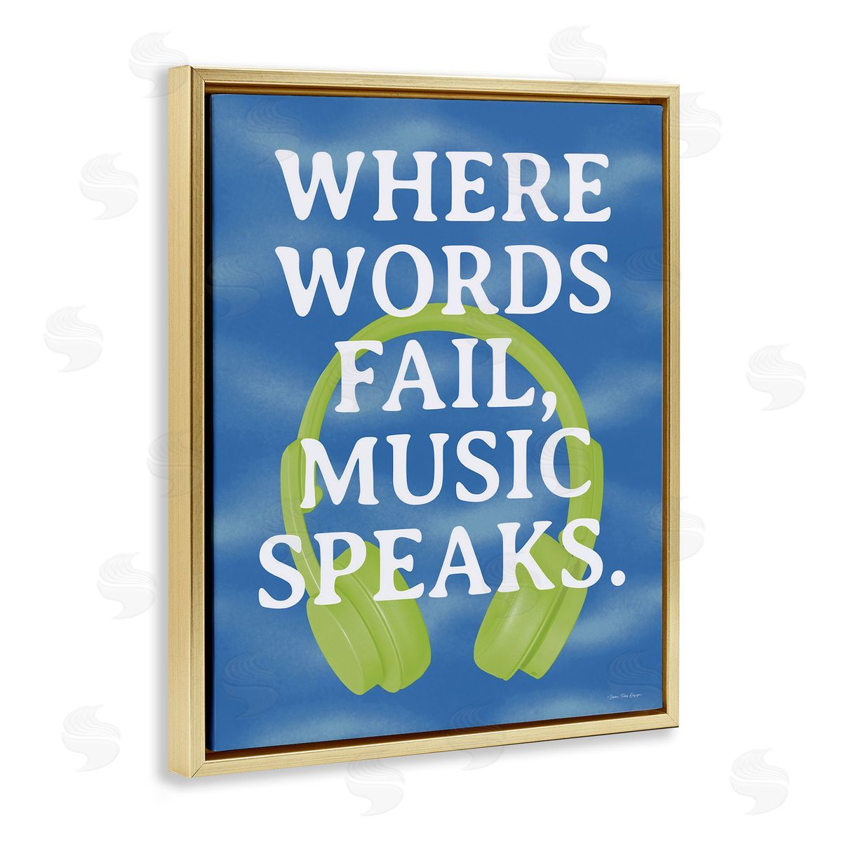 Words Fail Music Speaks Gold Floating Frame Canvas Wall Art, Home Decor by Seven Trees Design