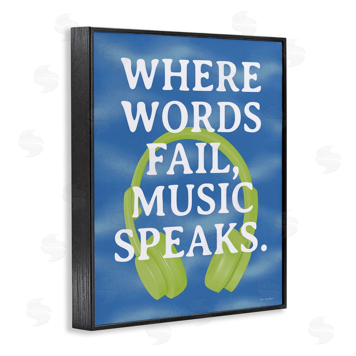 Words Fail Music Speaks Black Frame Print Wall Art, Home Decor by Seven Trees Design
