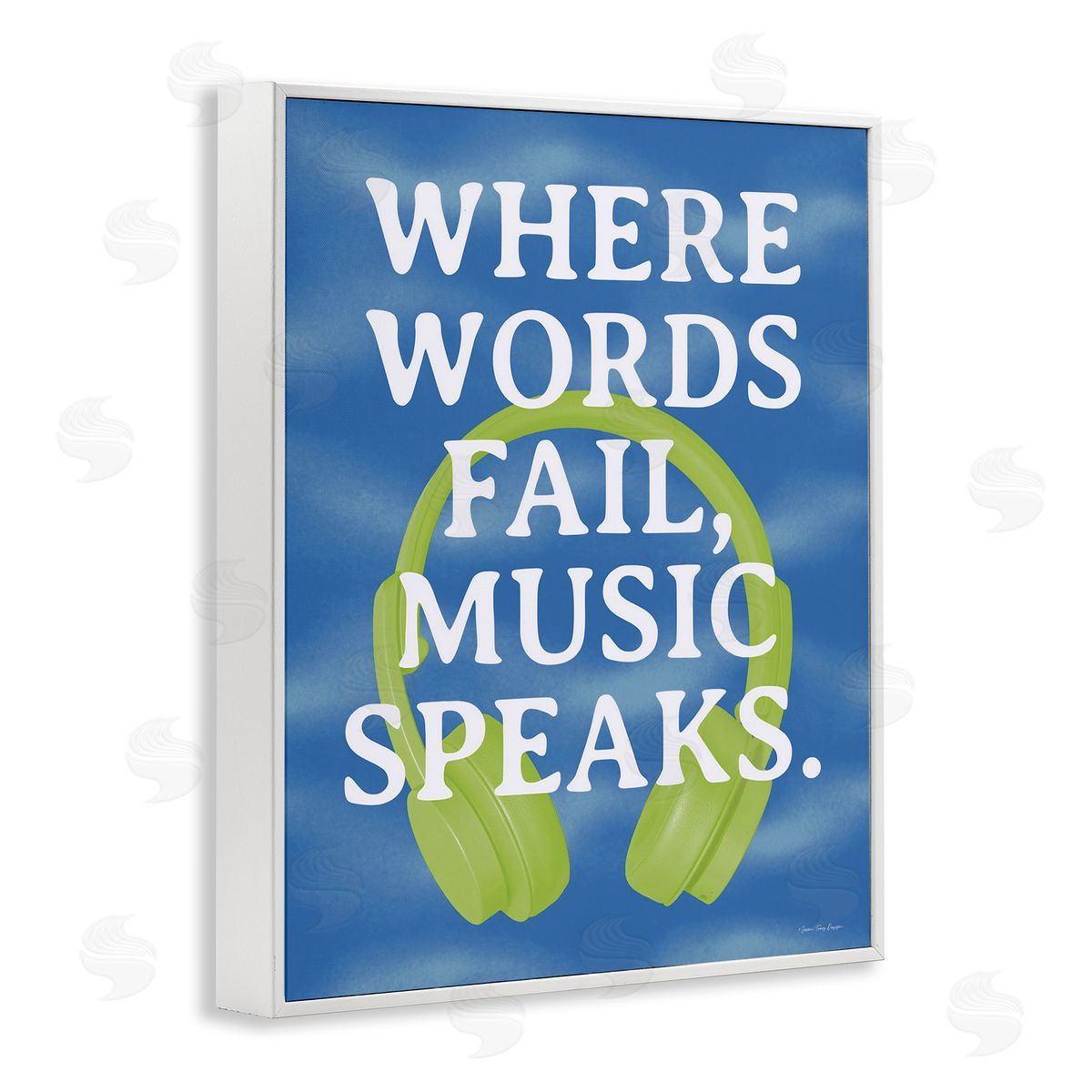 Words Fail Music Speaks White Frame Print Wall Art, Home Decor by Seven Trees Design