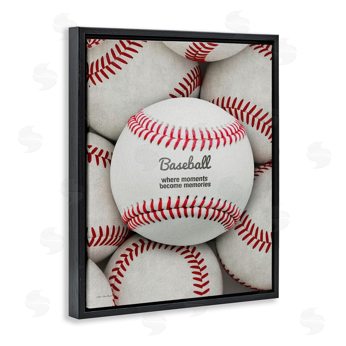 Baseball Memories Phrase Black Floating Frame Canvas Wall Art, Home Decor by Seven Trees Design