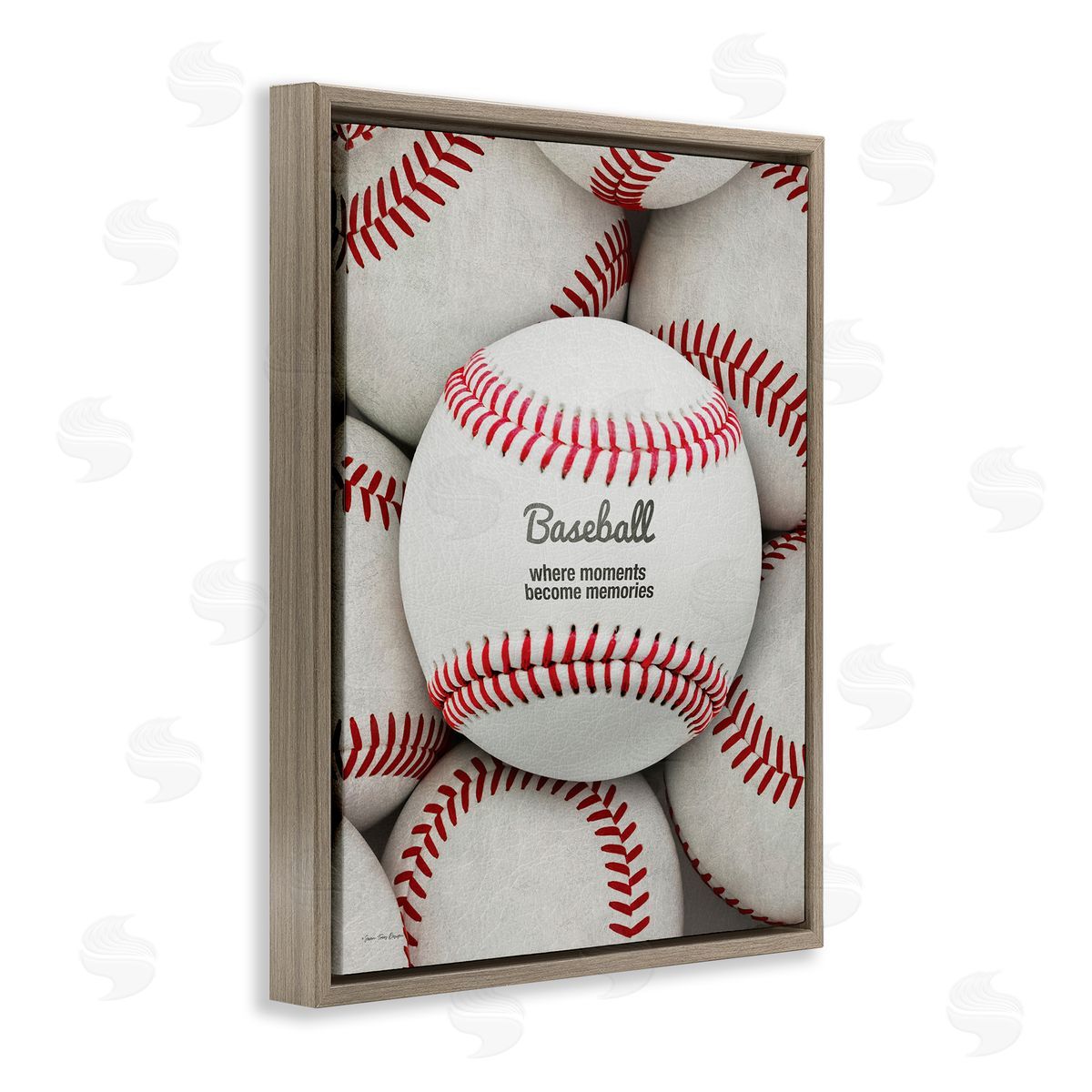 Baseball Memories Phrase Brown Floating Frame Canvas Wall Art, Home Decor by Seven Trees Design