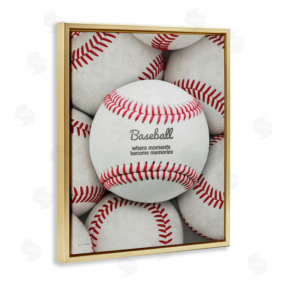 Baseball Memories Phrase Gold Floating Frame Canvas Wall Art, Home Decor by Seven Trees Design