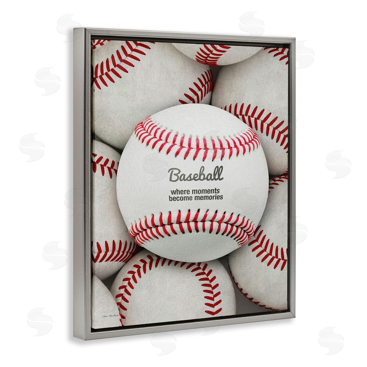 Baseball Memories Phrase Grey Floating Frame Canvas Wall Art, Home Decor by Seven Trees Design