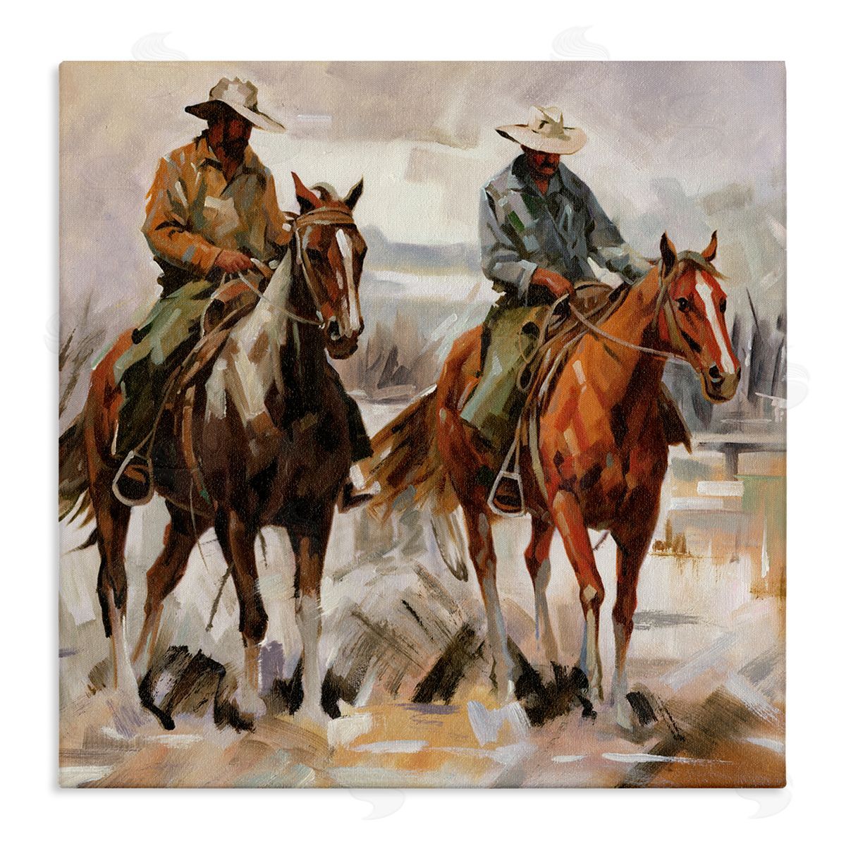 Brush Stroke Cowboys Canvas Wall Art, Home Decor by White Ladder