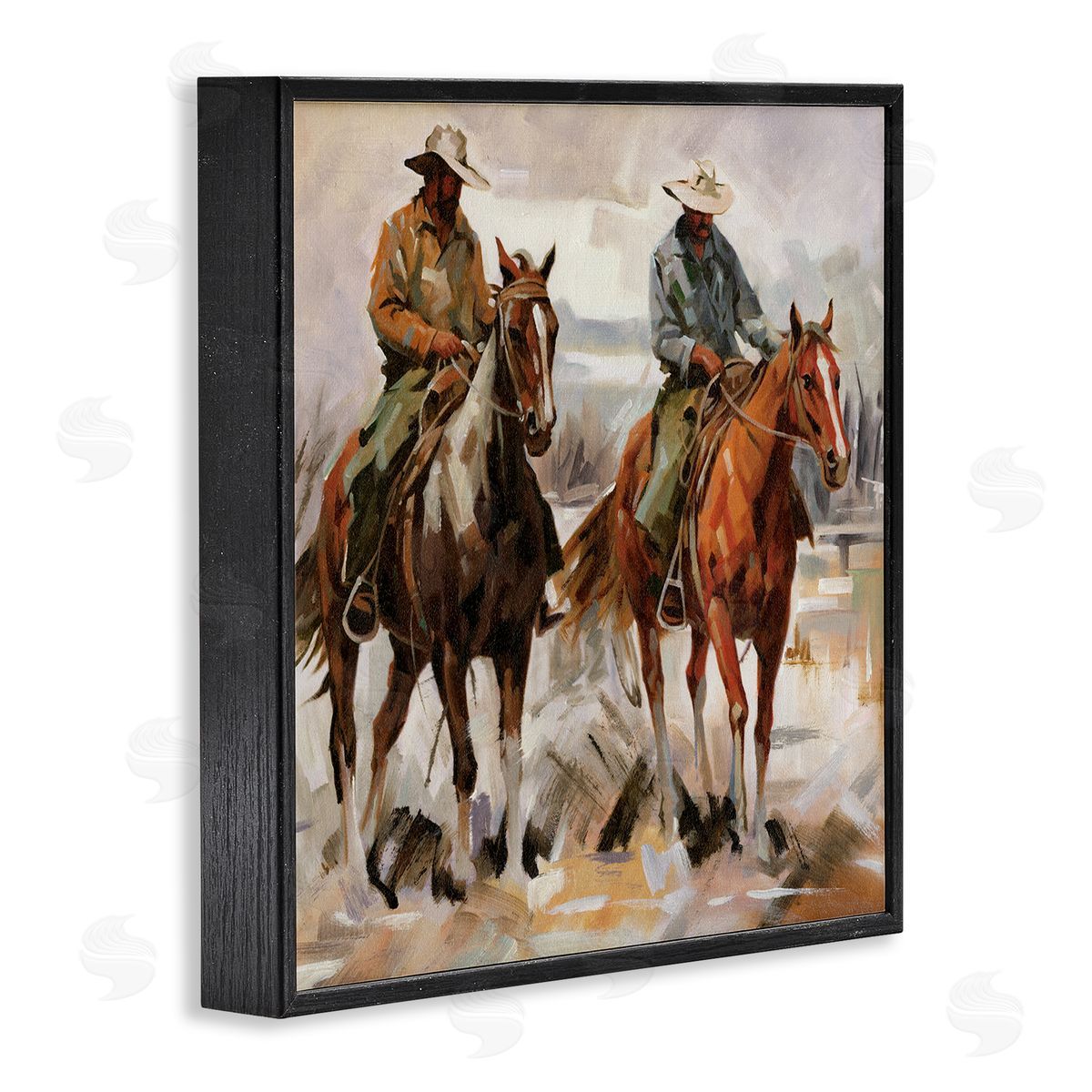 Brush Stroke Cowboys Black Frame Print Wall Art, Home Decor by White Ladder