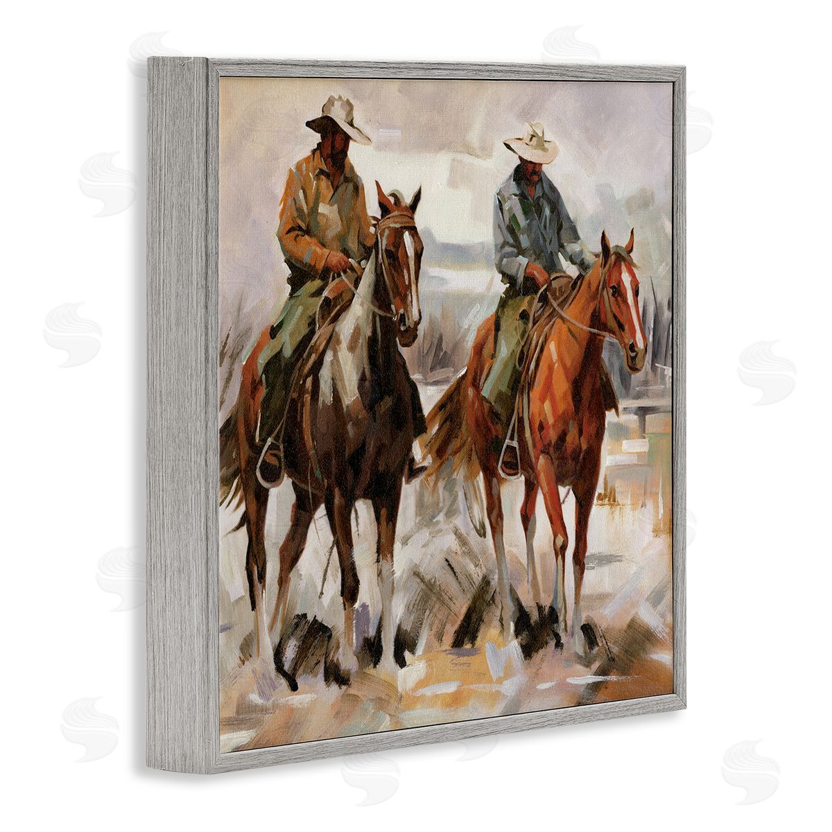 Brush Stroke Cowboys Grey Frame Print Wall Art, Home Decor by White Ladder