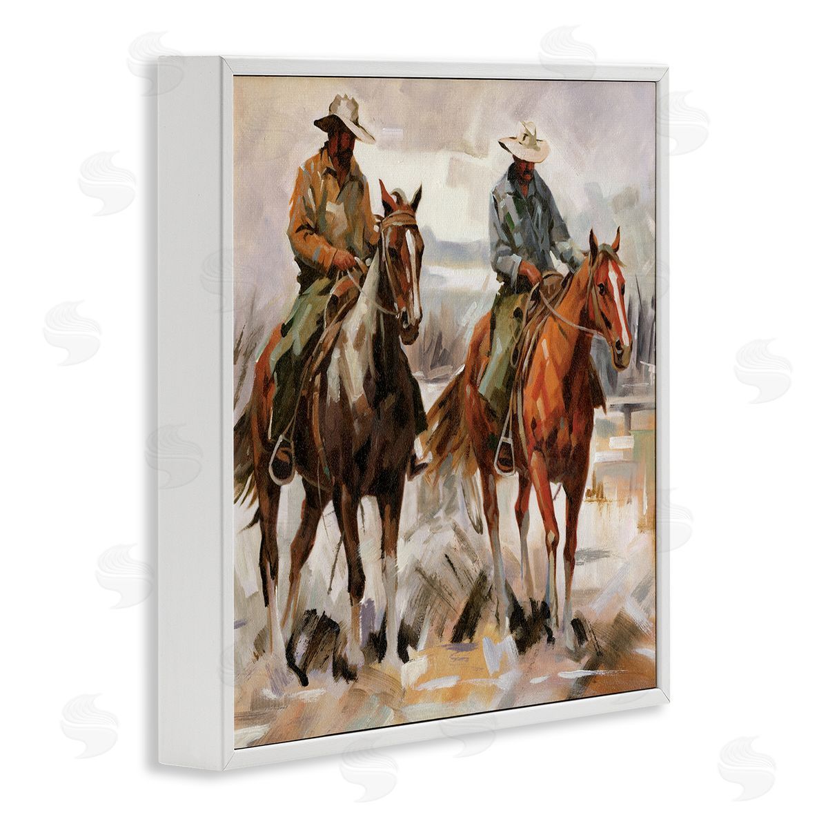 Brush Stroke Cowboys White Frame Print Wall Art, Home Decor by White Ladder
