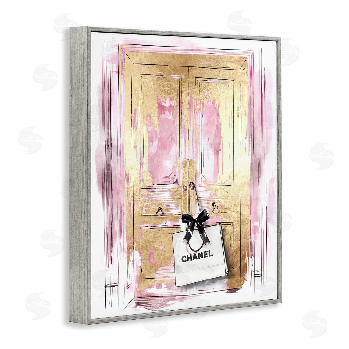 Shopping Bag on Door Grey Frame Print Wall Art, Home Decor by Svetlana Aleynikova
