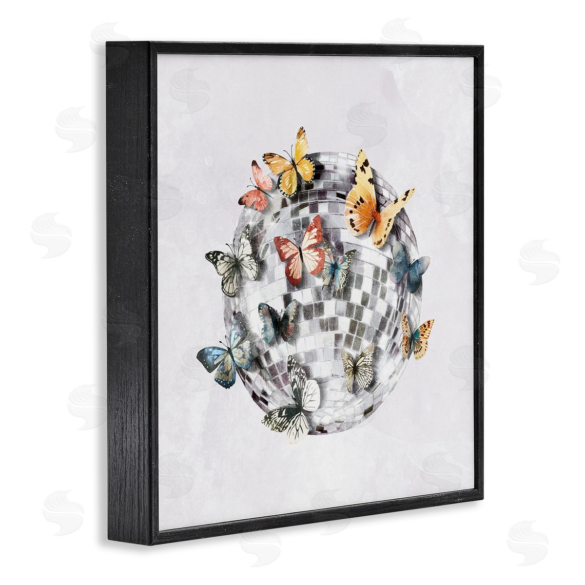Butterflies on Disco Ball Black Frame Print Wall Art, Home Decor by Svetlana Aleynikova