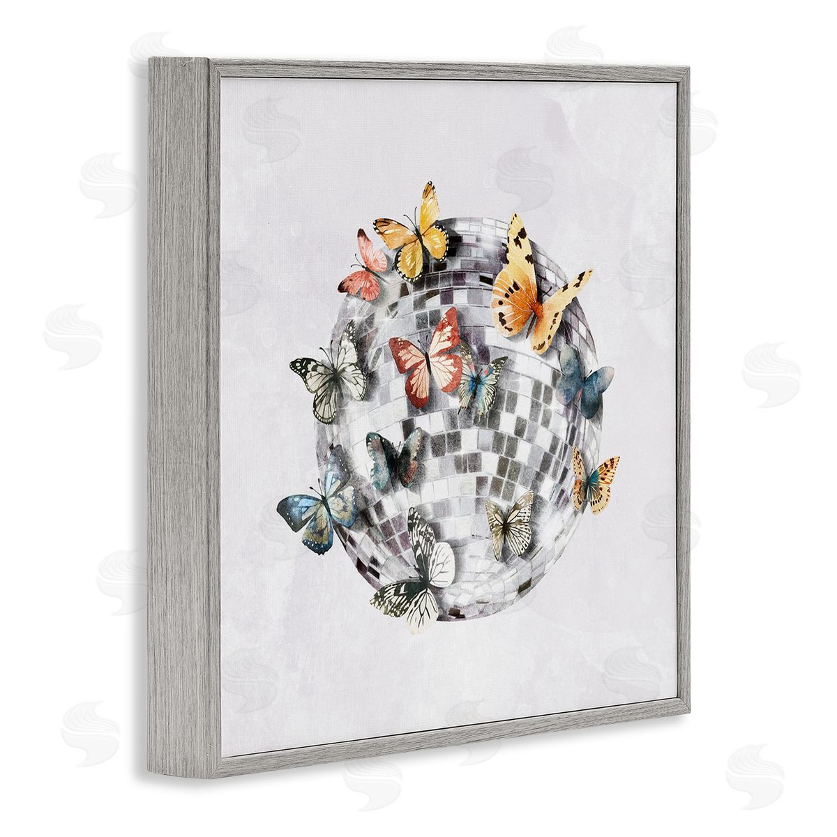 Butterflies on Disco Ball Grey Frame Print Wall Art, Home Decor by Svetlana Aleynikova