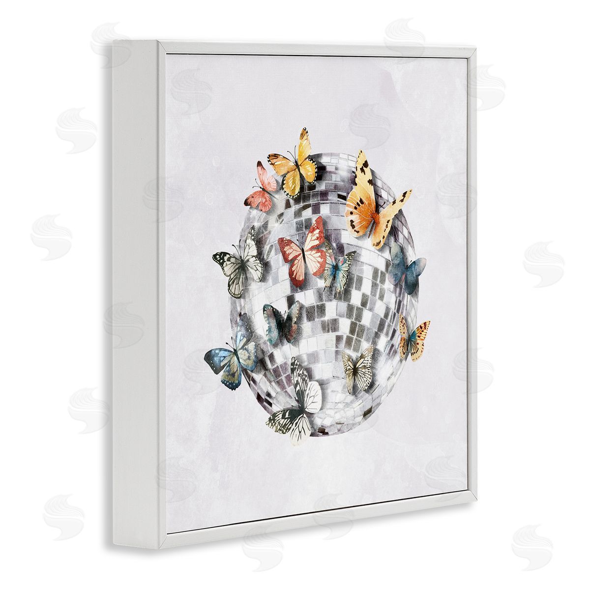 Butterflies on Disco Ball White Frame Print Wall Art, Home Decor by Svetlana Aleynikova