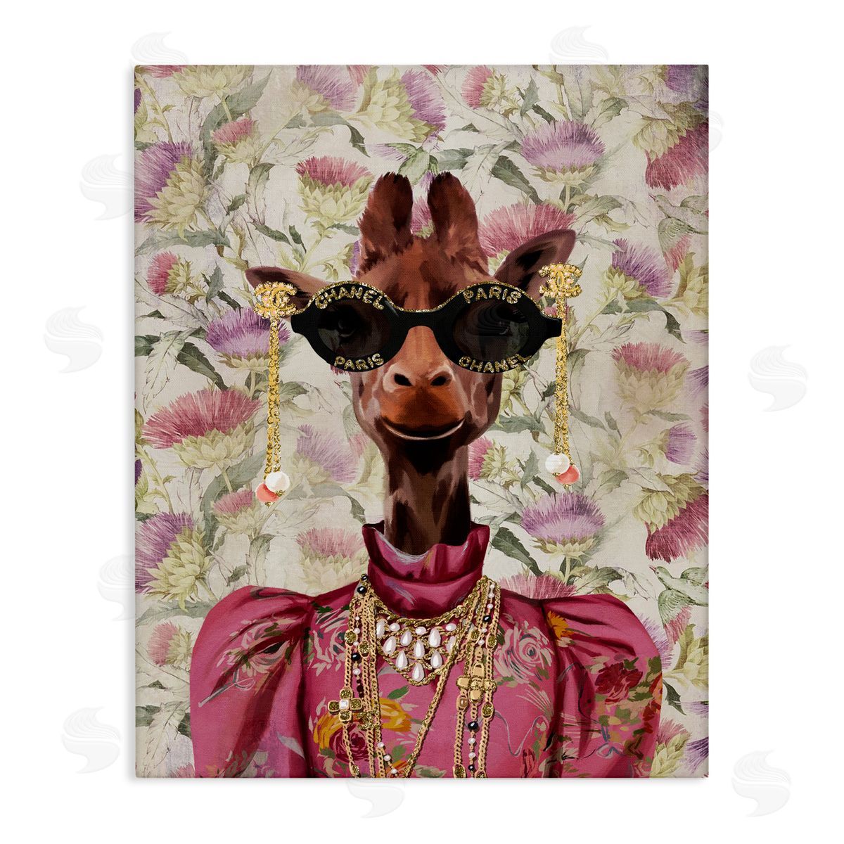 Fancy Giraffe on Florals Canvas Wall Art, Home Decor by Svetlana Aleynikova