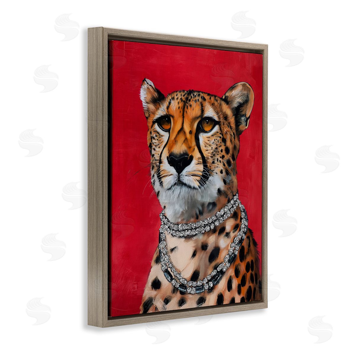 Leopard Royalty with Necklace Brown Floating Frame Canvas Wall Art, Home Decor by Svetlana Aleynikova