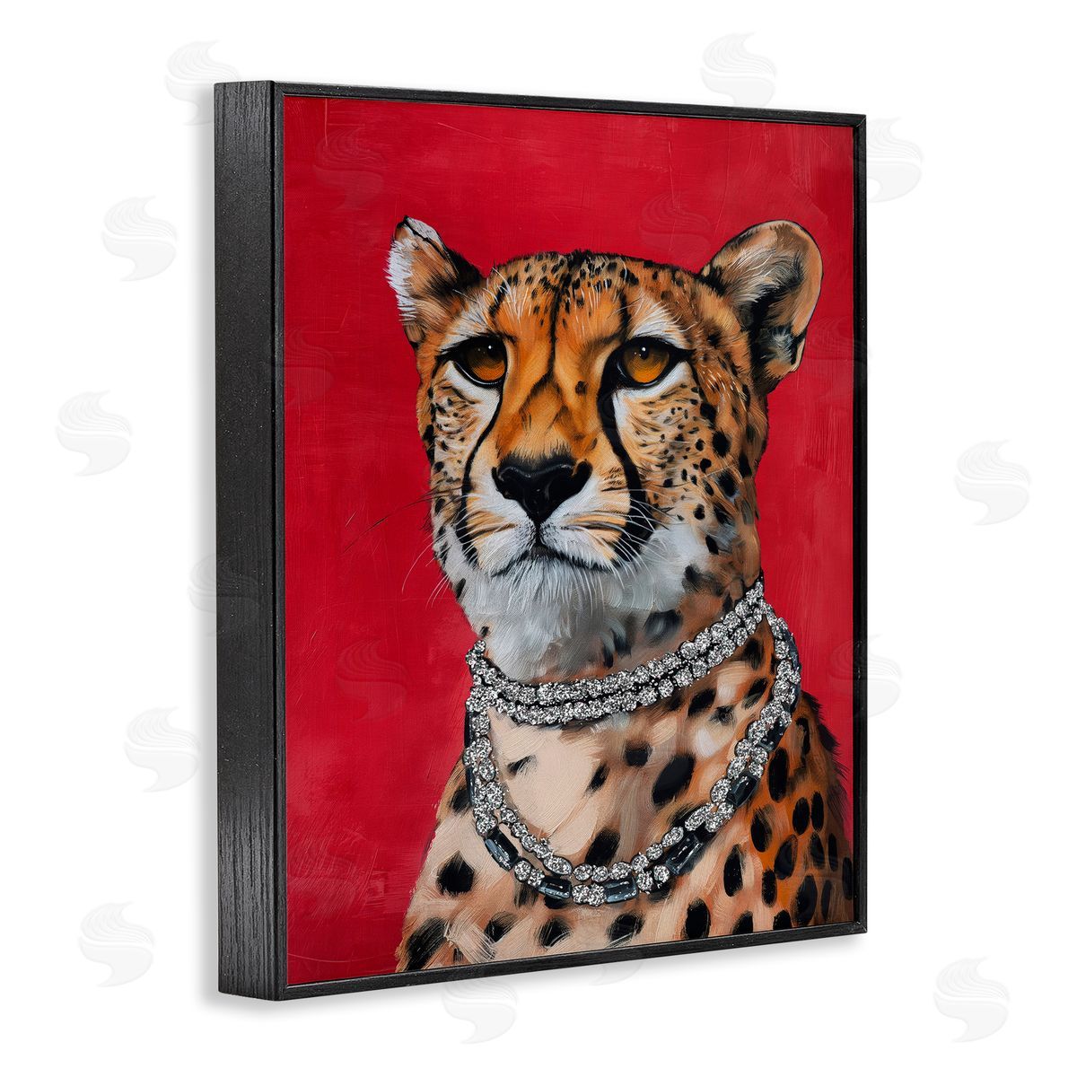 Leopard Royalty with Necklace Black Frame Print Wall Art, Home Decor by Svetlana Aleynikova