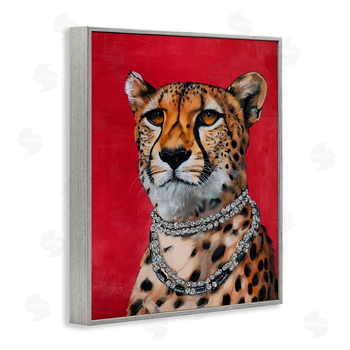Leopard Royalty with Necklace Grey Frame Print Wall Art, Home Decor by Svetlana Aleynikova