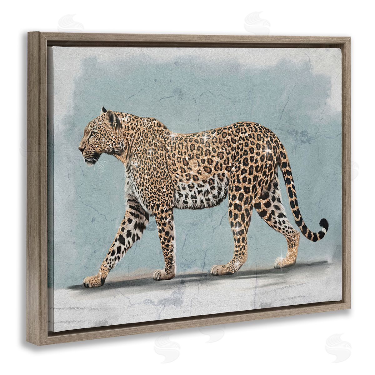Stepping Glam Leopard Brown Floating Frame Canvas Wall Art, Home Decor by Svetlana Aleynikova