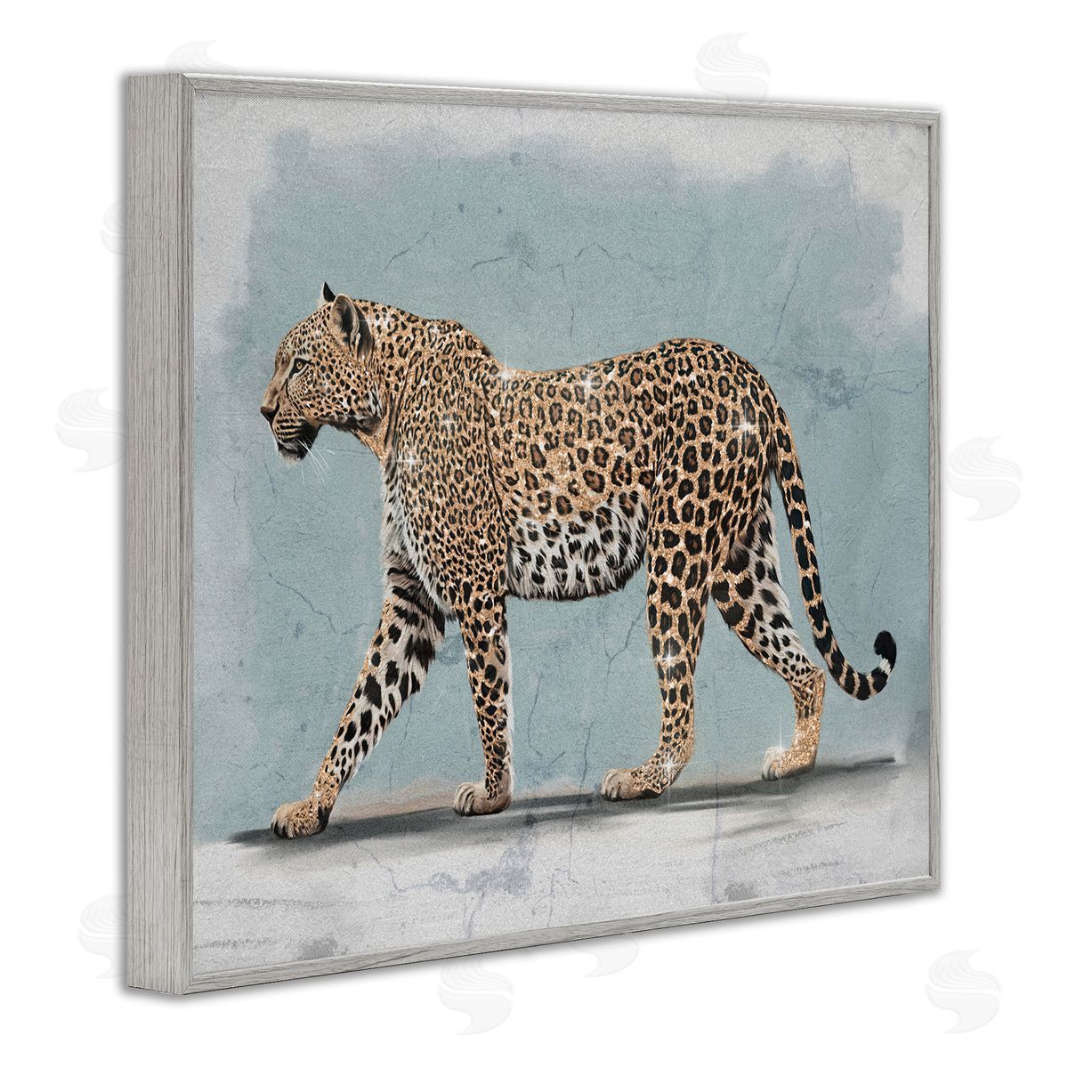 Stepping Glam Leopard Grey Frame Print Wall Art, Home Decor by Svetlana Aleynikova