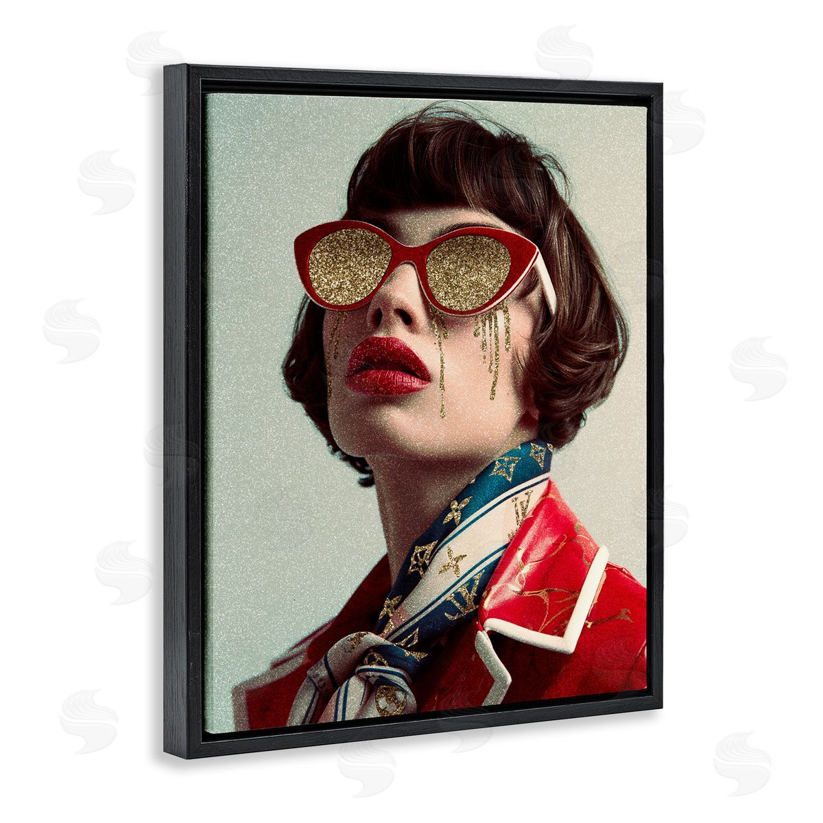 Retro Woman with Glam Tears Black Floating Frame Canvas Wall Art, Home Decor by Svetlana Aleynikova