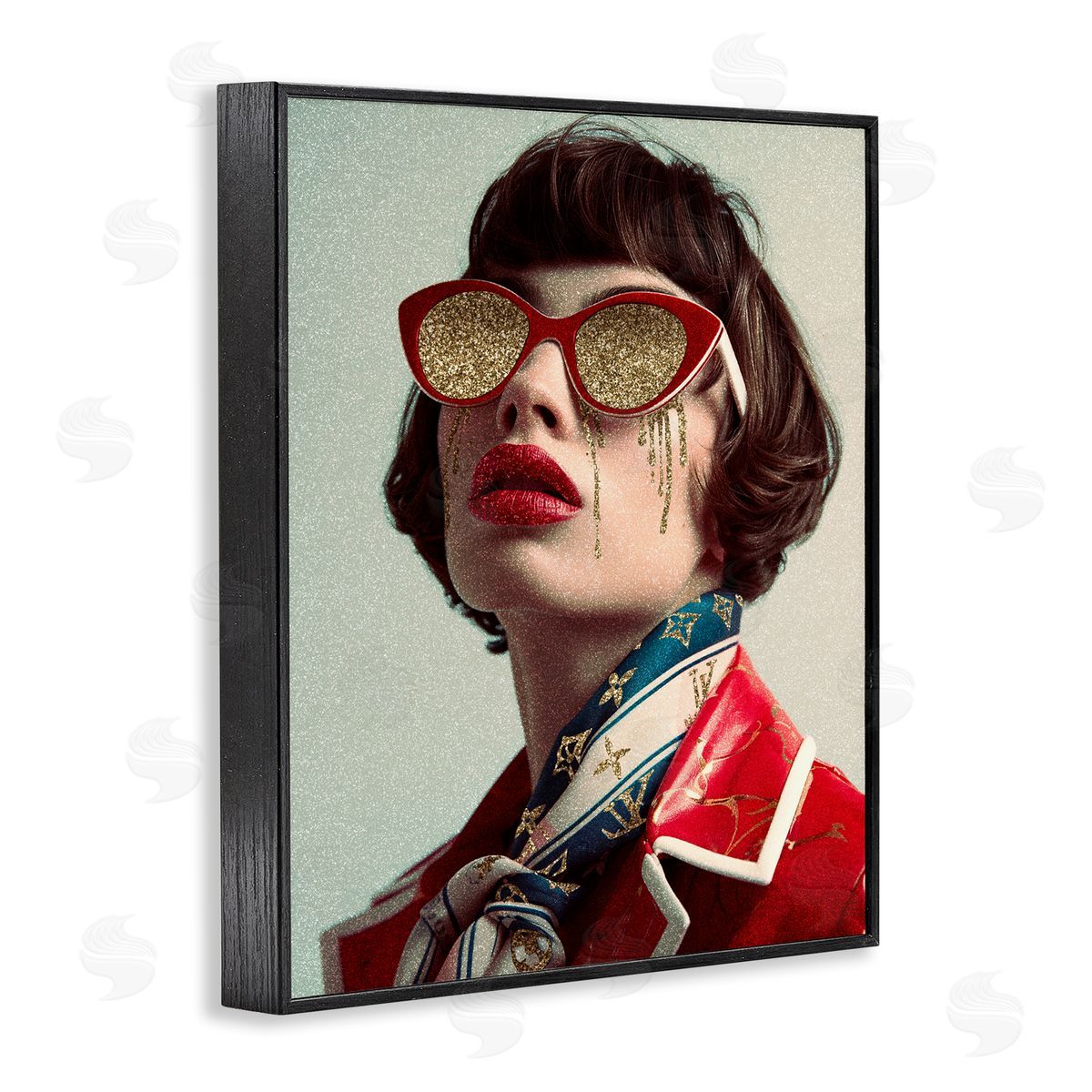 Retro Woman with Glam Tears Black Frame Print Wall Art, Home Decor by Svetlana Aleynikova