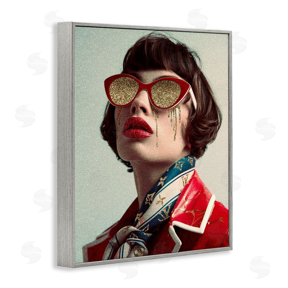 Retro Woman with Glam Tears Grey Frame Print Wall Art, Home Decor by Svetlana Aleynikova