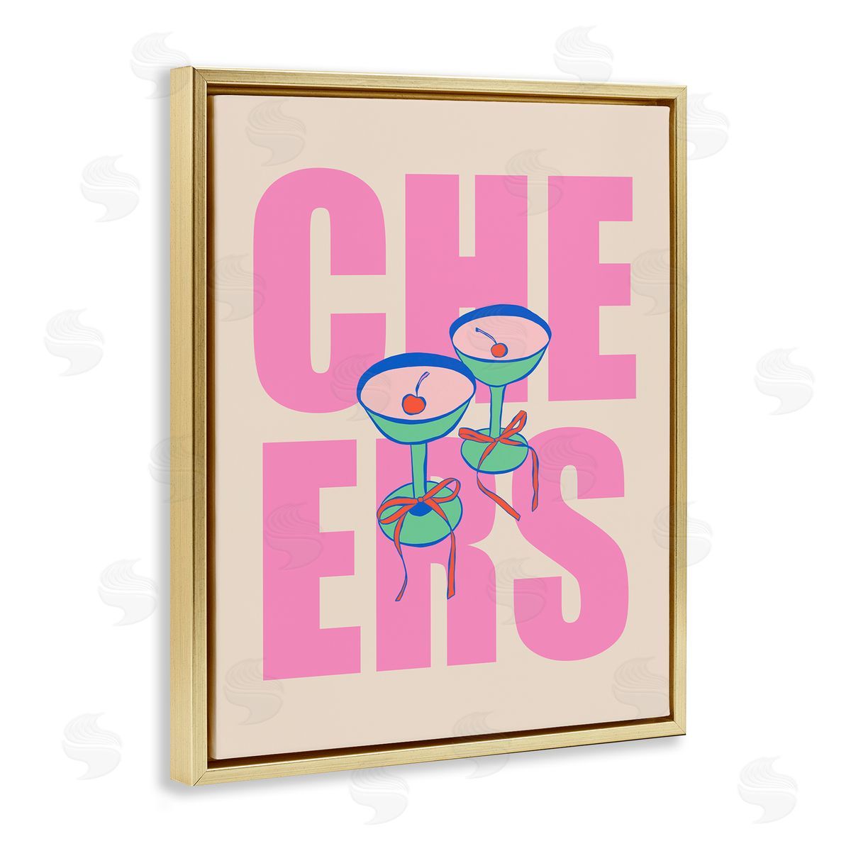 Cheers Martinis & Bows Gold Floating Frame Canvas Wall Art, Home Decor by House of Lulu