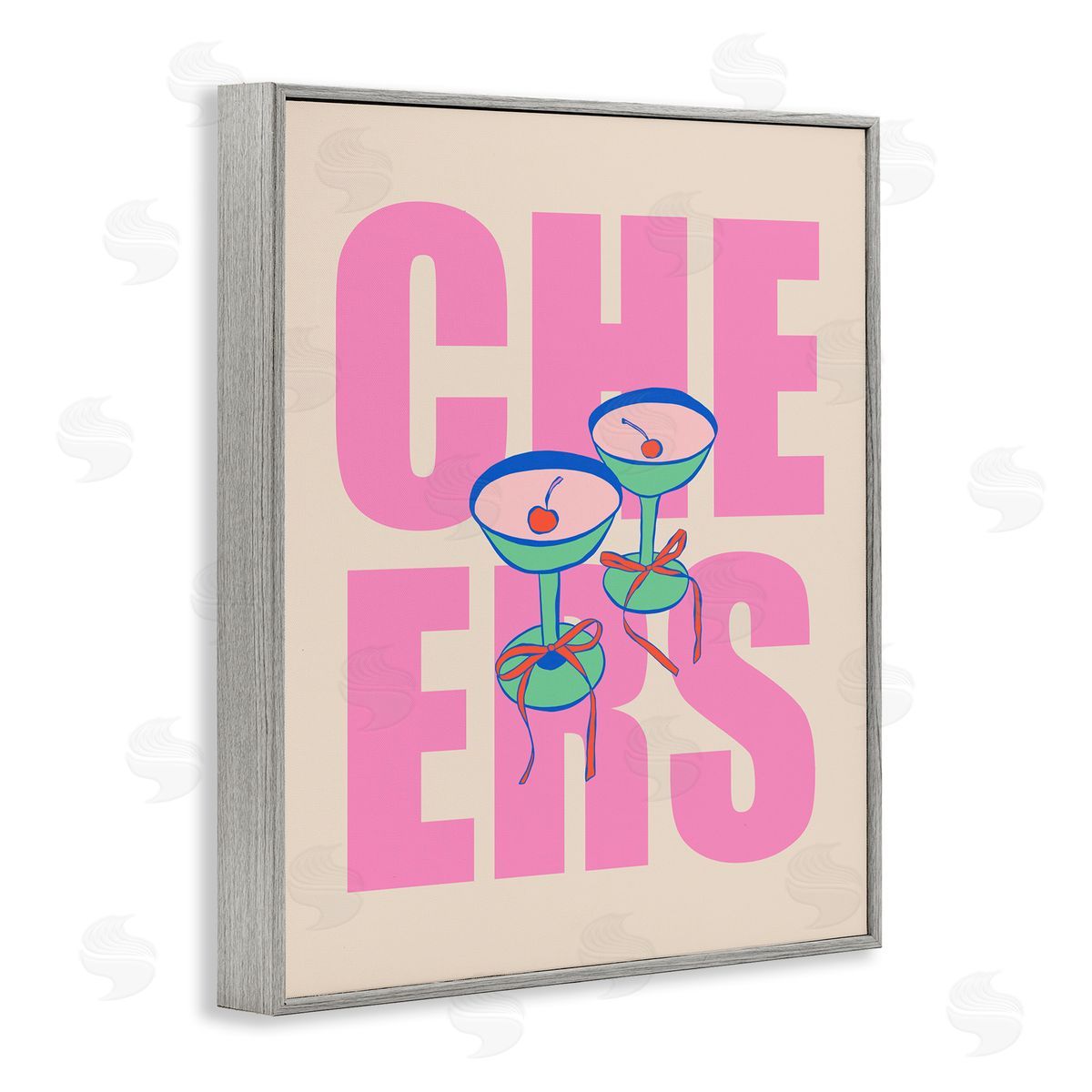 Cheers Martinis & Bows Grey Frame Print Wall Art, Home Decor by House of Lulu