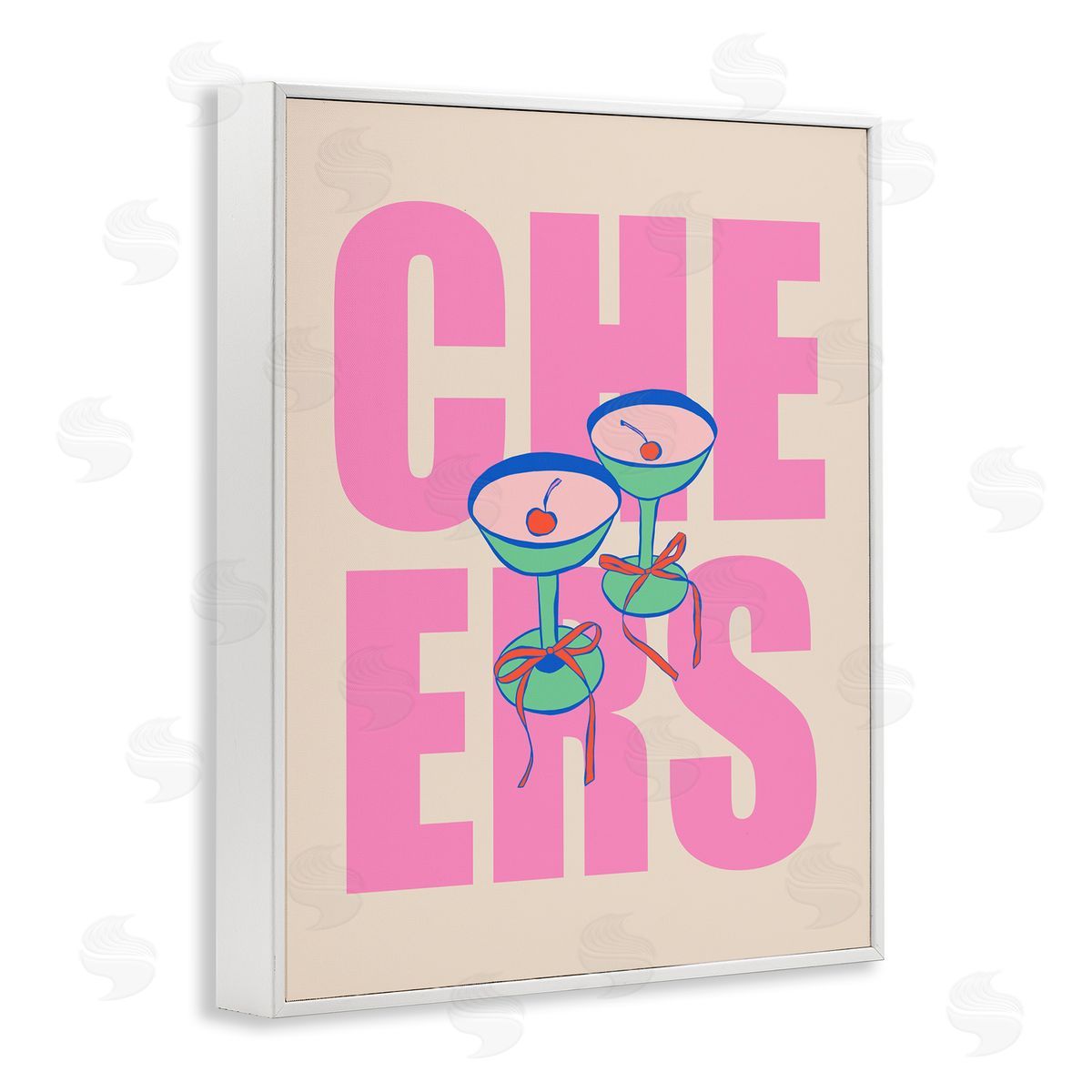Cheers Martinis & Bows White Frame Print Wall Art, Home Decor by House of Lulu